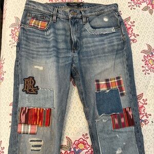 Lauren Ralph Lauren Blue Patchwork sashiko monogram Jeans sz 8